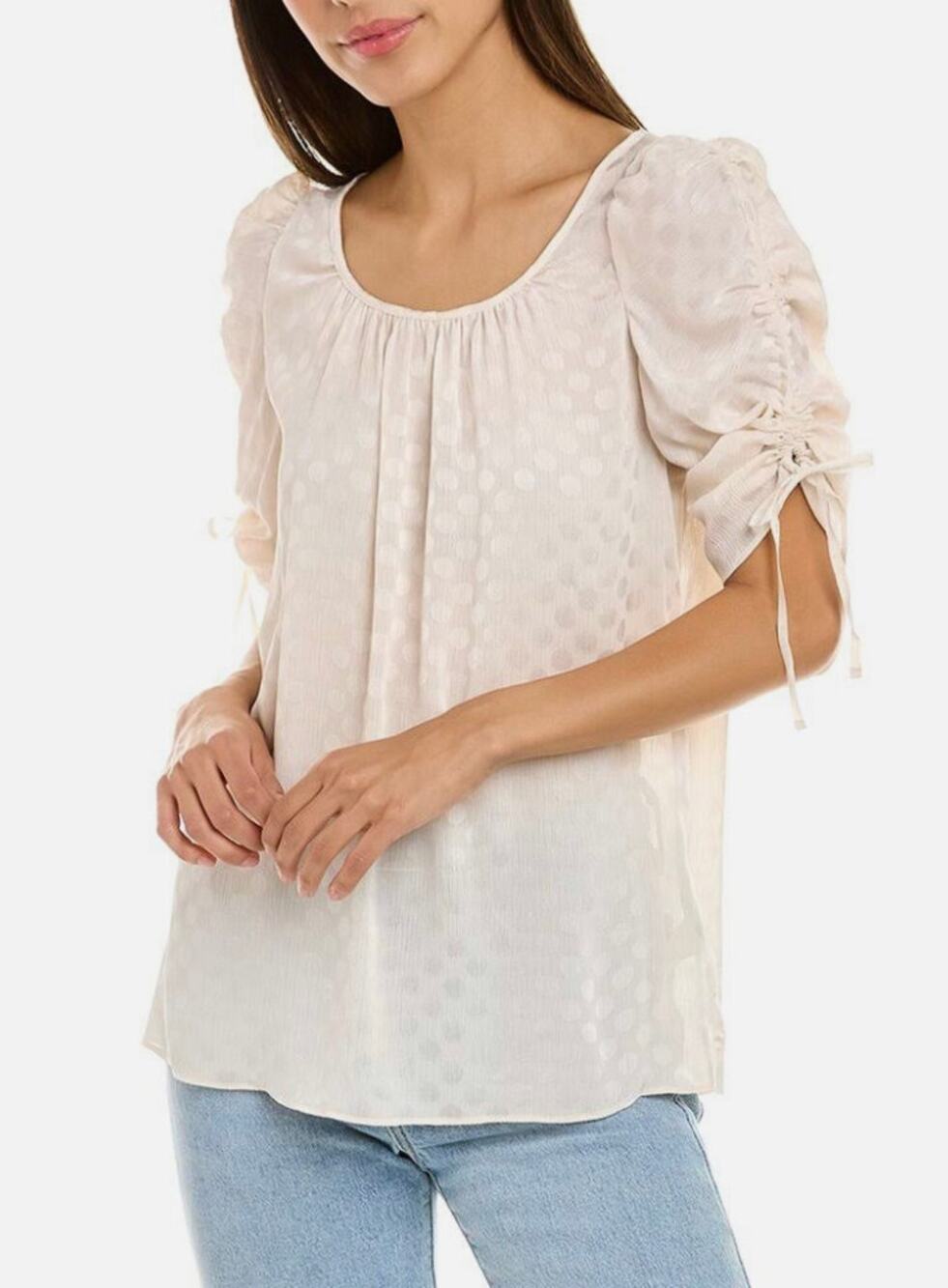 Max Studio Champagne 3/4 Ruched Sleeve Blouse sz S